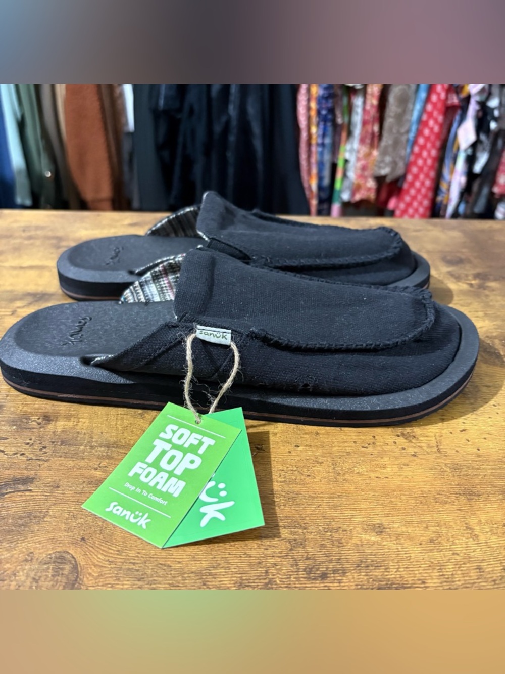 Sanuk Mens Slippers You Got My Back ST Hemp Black Size 8 NWT